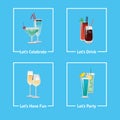 Let s Celebrate, Have Party Fun and Drink Icons