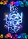 Let`s dance, non stop party, all night, vector poster or web banner design template with rich silver crystals glare lettering