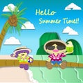 Hello summer time with Mr.Purple bear and his friend Royalty Free Stock Photo