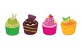 Set of cupcakes flavor-Kiwi,Chocolate,strawberry and orange Royalty Free Stock Photo