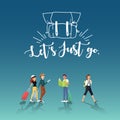 Let`s go for amazing trip with friends illustration design