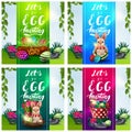 Let`s go egg hunting, collection square cards with Easter icons