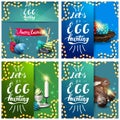 Let`s go egg hunting, collection squares postcards with Easter eggs