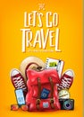 Let`s Go Travel Let Us Have A Good Time Lettering Promotion Poster with 3D Realistic Items