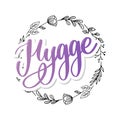 Let`s hygge. Inspirational quote for social media and cards. Danish word hygge means cozyness, relax and comfort. Black