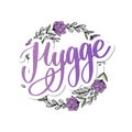 Let`s hygge. Inspirational quote for social media and cards. Danish word hygge means cozyness, relax and comfort. Black lettering