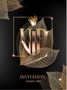 VIP invitation card with golden skeleton leaves and crown. Royalty Free Stock Photo