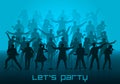 Let`s party concept. Set of silhouettes of musicians, singers and dancers