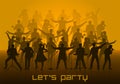 Let`s party concept. Set of silhouettes of musicians, singers and dancers