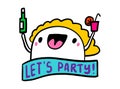 Let`s party hand drawn vector illustration in cartoon comic style woman happy cheerful holding wine glass Royalty Free Stock Photo