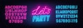 Let s Party neon sign on brick wall background. Royalty Free Stock Photo