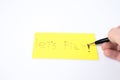 Let`s play handwrite with a pen and a hand on a yellow paper