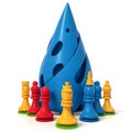 Let\'s protect the king. Unusual 3D chess pieces on white background Royalty Free Stock Photo