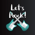 Let`s rock poster with crossed bass guitars Royalty Free Stock Photo