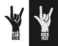 Let`s rock typography. Rock on hand gesture. Vector vintage illustration. Royalty Free Stock Photo