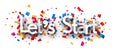 Let`s start sign over colorful cut out ribbon confetti background