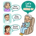 Let`s stop covid-19 ,Stay at home and social distance concept. grandfather communicates with he family and friend online,vector