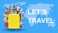 Let`s travel with luggage bag and world landmark Royalty Free Stock Photo