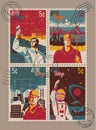 Retro Propaganda Postage Stamp Set Royalty Free Stock Photo