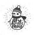 Let it Snow. Christmas retro poster with Snowman. This illustration can be used as a greeting card, poster or print. Royalty Free Stock Photo