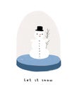 Let It Snow. Cute Winter Holidays Vector Illustration with Snowman.