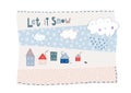 Let snow flakes fall winter baby season postcard Royalty Free Stock Photo