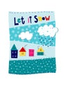 Let it snow flakes fall winter season postcard