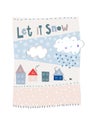 Let it snow flakes fall winter season postcard