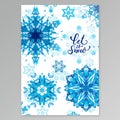 Let it snow. Greeting card with hand paint watercolor snowflakes. Royalty Free Stock Photo
