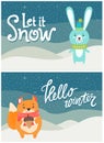 Let it Snow Hello Winter Set of Bright Postcards