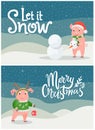 Let it Snow, Merry Christmas Postcards with Piglet