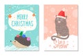 Let it Snow Poster with Hedgehog and Cat in Hat