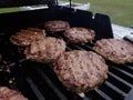 Hamburgers on the grill, summer cookouts, grease dripping, char grill mark Royalty Free Stock Photo