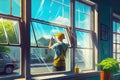 Let the sunshine in: cleaning windows in spring - Generative AI Royalty Free Stock Photo