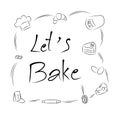 Let's bake large page with black line on white background drawing illustration