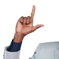 Let your fingers do the talking. Cropped studio shot of a businessman showing the number two with his fingers against a Royalty Free Stock Photo