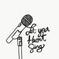 Let your heart sing microphone line art drawing illustration
