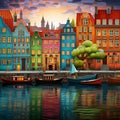 Whimsical Fairytale-like Copenhagen Canal Scene Royalty Free Stock Photo