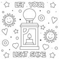 Let your light shine. Coloring page. Black and white vector illustration.