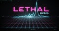 Lethal text in neon pink with blue green waveform grid on black background for futuristic technology design concept Royalty Free Stock Photo