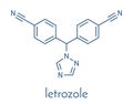 Letrozole breast cancer drug molecule aromatase inhibitor. Skeletal formula.