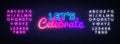Lets Celebrate Neon sign Vector. Lets Celebrate neon poster, design template, modern trend design, night signboard Royalty Free Stock Photo
