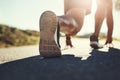 Lets do this, Im ready. Rearview shot of an unrecognizable man getting ready to run outdoors. Royalty Free Stock Photo