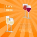 Lets Drink Poster Pair Glasses Vector Two Drinks