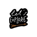 Lets explore lettering. Cute hand drawn modern motivational quote in runic scandinavian style. Perfect for nursery postcard,