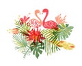 Lets flamingle, hand drawn exotic plant and bird Royalty Free Stock Photo