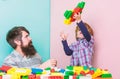 Lets fly. Creative boy. building plane with colorful constructor. love. child development. father and son play game Royalty Free Stock Photo