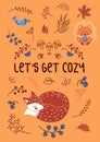 Lets get cozy autumn template with animals and plants