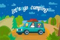 Lets Go Camping Horizontal Banner. Parents and Kid