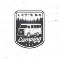 Lets go camping. Summer camp. Vector illustration Concept for shirt or logo, print, stamp or tee. Vintage typography